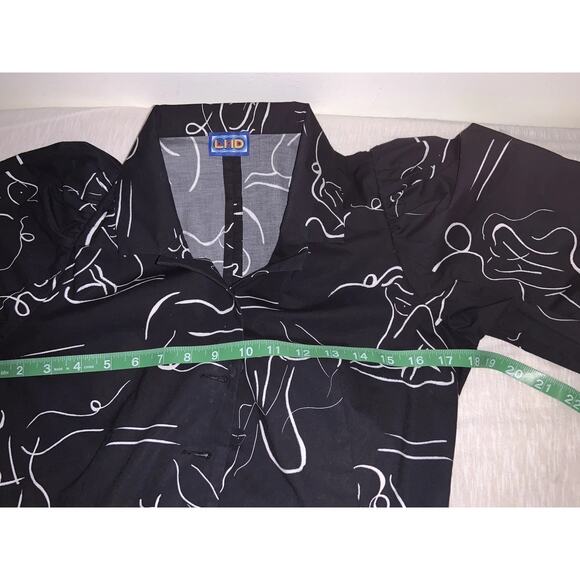 LHD Black Women’s Sz 8 All Over Ladies Figure Graphic Print Puff Sleeve Jumpsuit - Picture 5 of 8